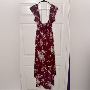 Rue 21 Women's Burgundy Floral Maxi Dress with Ruffle Straps Size LARGE